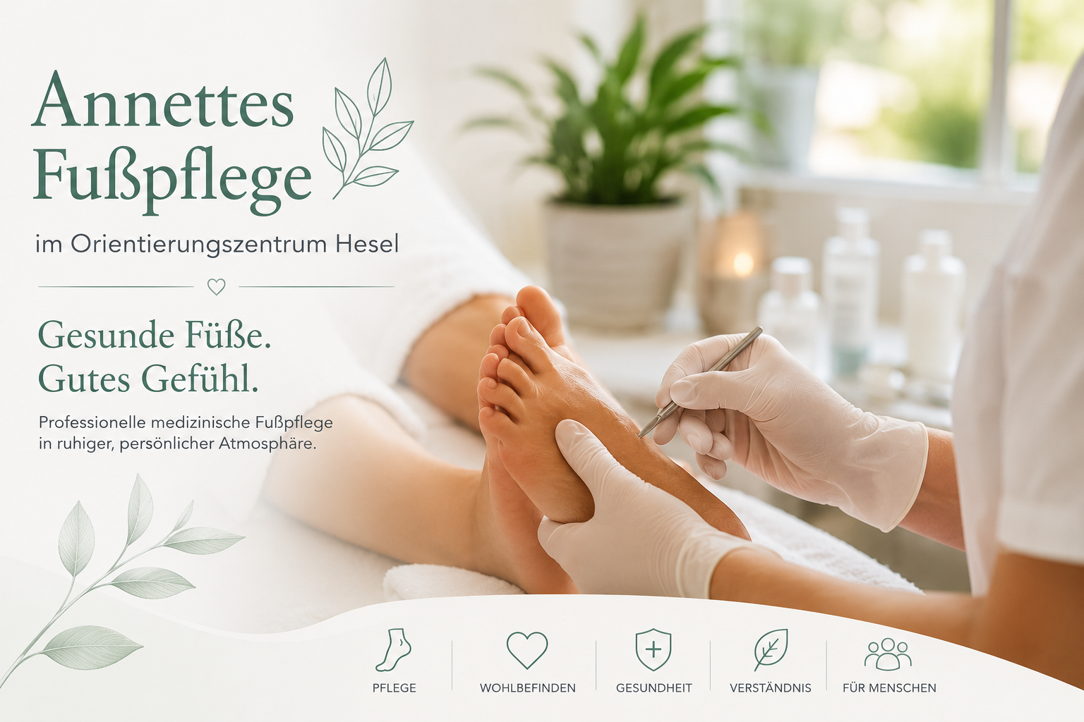 Professionelle medizinische Fußpflege im Orientierungszentrum Hesel – ruhige Behandlung in persönlicher Atmosphäre.