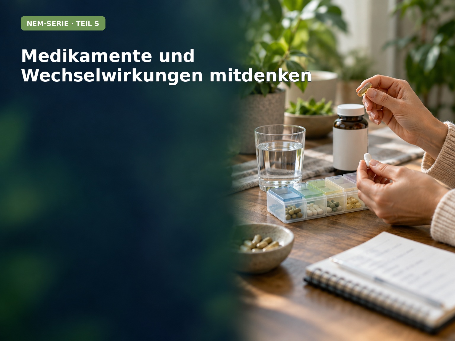 Medikamente und Nahrungsergänzungsmittel neben Einnahmeplan und Wasserglas – NEM-Serie Teil 5 zu Wechselwirkungen.